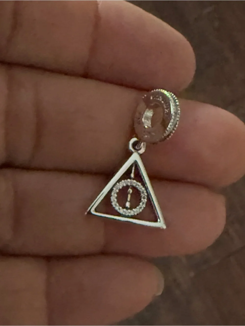 Pandora Silver Triangle Dangle Charm with Crystal Ring
